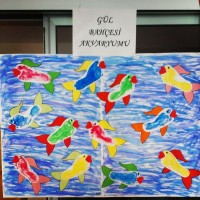 okul öncesınde kağit işler, duvar süsü ,davetiye kartları ,suluboya  çalişması (4650)