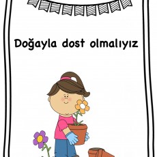 Doğayla Dost Olmayı Öğreten Eğitici Materyal - 1 Çiçekli Kız Çocuk İllüstrasyonu