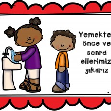Yemekten Önce ve Sonra Ellerimizi Yıkarız - Hijyen Eğitimi İllüstrasyonu