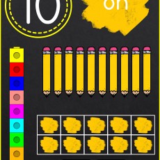 Educational Visual on Number Concepts Featuring 10 (Ten), Pencils, Color Blocks, and Dice