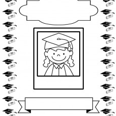 Graduation Certificate Template for Kids with Graduation Caps and Diplomas Decoration