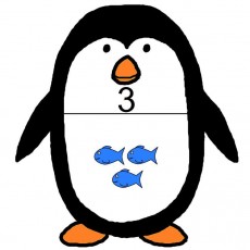 Penguin with Three Fish: Educational Counting Illustration