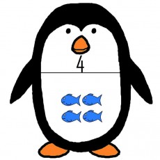Penguin with Four Fish - Educational Content on Numbers and Counting