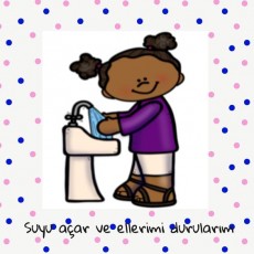 Çocuklar İçin El Yıkama Eğitimi Görseli - Suyun Açılması ve Ellerin Durulanması Dersi