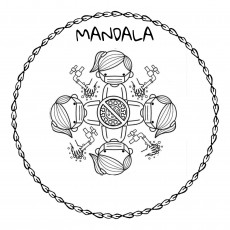 Dört Maske Takmış Çocuk ve Mikrop Sembolü İçeren Mandala