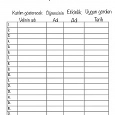 Aile Katılımı Etkinlik Çizelgesi: 20 Katılımcı İçin Planlama Tablosu