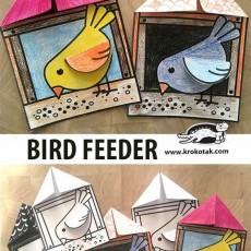 Bird Feeder Craft Activity with Colored Birds and Houses