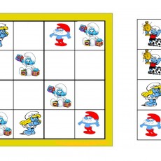 Smurfs Sudoku Puzzle with 5 Characters and Educational Activity