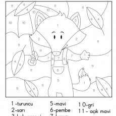 Renkler ve Sayılarla Boyama Etkinliği: 1-Turuncu, 2-Sarı, 3-Kahverengi, 4-Yeşil, 5-Mavi, 6-Pembe, 7-Kırmızı, 10-Gri, 11-Açık Mavi
