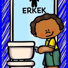 Erkek Tuvaletini Kullanan Çocuk Çizimi - Eğitici Grafik