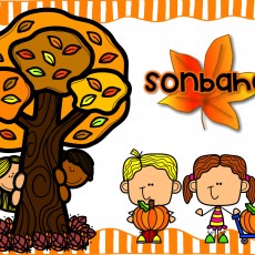 Sonbahar Temalı Eğitsel Kart - Çocuklar, Ağaç ve Balkabağı