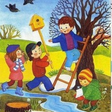 Çocukların Doğada Etkinlikleri: 4 Çocuk, Ağaç, Kuş Evi, Dere, Bahar Teması