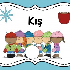 Kış Mevsimi Eğitici Kartı - Kış Temalı Çocuklar ve Sıcak İçecek