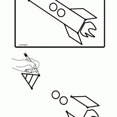 Roket Çizimi ve Geometri Şekilleri: 1 Roket, 2 Daire, 3 Üçgen, 2 Kare