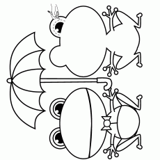 Frog Coloring Page with Umbrella and Insect