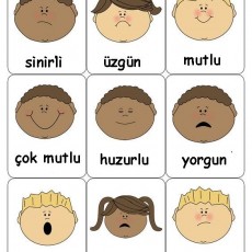 Duygular ve İfadeler: Sinirli, Üzgün, Mutlu, Çok Mutlu, Huzurlu, Yorgun, Şaşkın Kartları