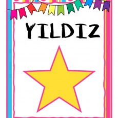 Eğitici Kart: Yıldız Şekli, Renkli Süslemeler ve Yazı