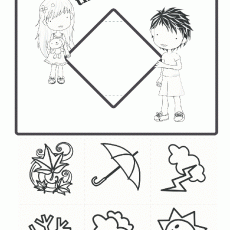 Weather Vocabulary Learning Material with Kids Illustrations and Weather Icons