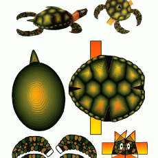 Turtle Craft Template for Kids: 3D Paper Models of Sea Turtles with Cutting and Assembling Instructions