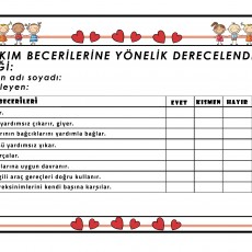 Özbakım Becerilerine Yönelik Derecelendirme Formu