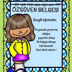 Özgüven Belgesi - Öğrenci Başarısı için Teşvik Sertifikası