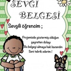 Sevgi Belgesi - Öğrenci Teşekkür Belgesi