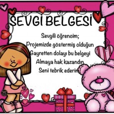 Sevgi Belgesi - Öğrenci Ödül Belgesi