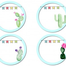 Cactus ve Çiçek Temalı Eğitsel Etiketler: Cactus, Çiçek, Yazılı ve Süsleme Alanları