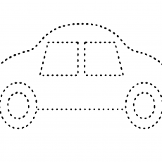 Dotted Car Shape Drawing with Two Wheels and Two Windows