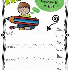 Çizgileri Birleştirmenin Öğretici Materyali - Çocuklar için Kalem ve Elma Temalı