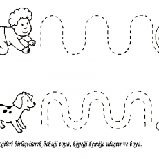 Eğitici Çizim: Bebek ve Köpek İçin Yürüyüş Yolu Çizme Etkinliği (1 ve 1)