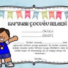 Haftanın Çocuğu Belgesi - Okul Etkinlikleri Sertifikası