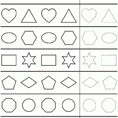 Geometric Shapes Learning Worksheet: Circle, Square, Triangle, Heart, Hexagon, Star, Pentagon, Octagon