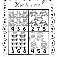 Araç Sayma Etkinliği - Eğitsel Materyal: 9, 6, 3, 6 (Kırmızı Arabalar), 2, 7, 5 (Mavi Arabalar), 3, 6, 8 (Kamyonlar), 4, 5, 8 (Sarı Arabalar)