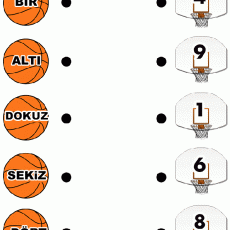 Basketbol Temalı Sayılar ve Kelimeler: 1-BİR, 4; 6-ALTı, 8; 9-DOKUZ, 1; 8-SEKİZ, 6; 4-DÖRT, 9