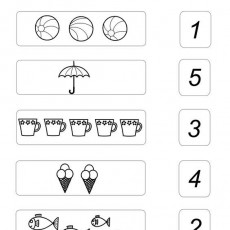 Eğitsel Materyal: Sayılar ve Nesneler - 1, 2, 3, 4, 5 - Toplar, Şemsiye, Bardaklar, Dondurma, Balıklar