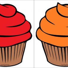 Renkli Kekler: Kırmızı (1) ve Turuncu Cupcake İllüstrasyonu
