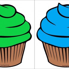 Çeşitli Renklerde Cupcake İllüstrasyonu: Yeşil ve Mavi