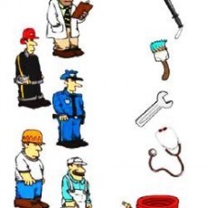 Meslekler ve Araçlar – Doktor, Yangın Söndürücü, Polis, İşçi, Tesisatçı, Fırça, Anahtar, Stetoskop ve Hortum