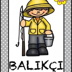 Balıkçı Çizimi ve Tanımı: 1 Balıkçı, Sarı Yağmurluk ve Olta ile