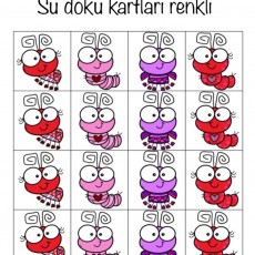 Su Doku Kartları ile Renkli Öğrenme Aktiviteleri: 4 Dörtgen ve 4 Renkli Karakter