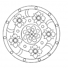 Çiçek Desenli Daire Şeması: 6 Çiçek ve Spiral Motifli