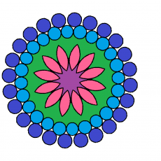 Renkli Mandala Deseni: 9 Yıldız Çiçeği ve 16 Daire