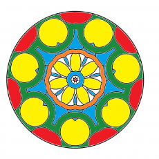 Renkli Çiçek Deseni: 8 Sarı, Kırmızı ve Yeşil Daire