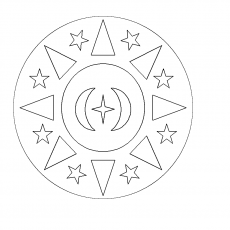 Geometric Shapes and Celestial Symbols Coloring Page - 1 (One) Circle with Stars and Triangles