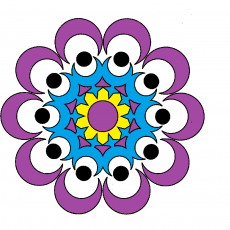 Renkli Mandala Deseni: 8 Göz ve Çiçek Motifleri ile Süslemeli