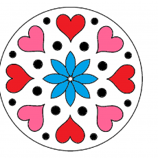 Çiçek Desenli Kalp ve Nokta Mandala Boyama Sayfası