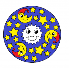 Colorful Celestial Theme with Smiling Sun and Moons: Educational Art Activity