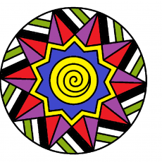 Renkli Geometrik Desenli Çizim: 8 Kenarlı Yıldız ve Spiral Merkez