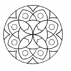 Geometrik Çizim: Dört Çiçek Figürü İçeren Daire
